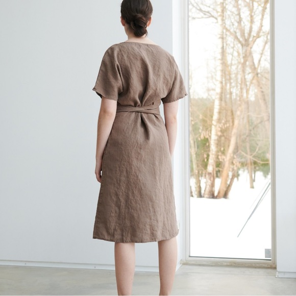 Linenfox Mimosa Dusty Lavender Wrap Linen Shirt Dress - S / M - Picture 2 of 13